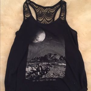 blue lace back tank top with moon design